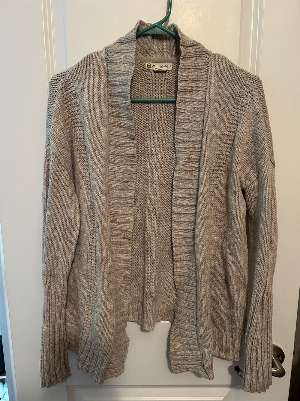 Taupe Open-Front Shawl Collar Cardigan